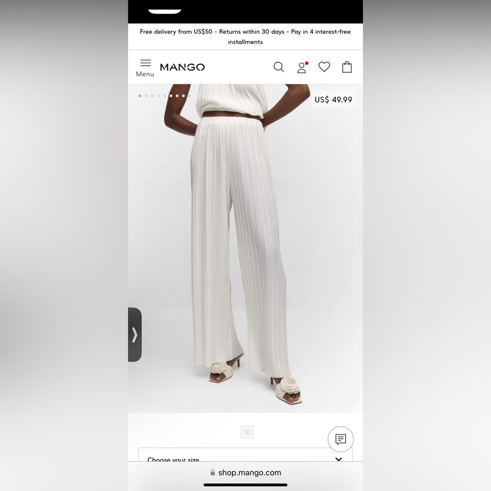 Mango pleated white pants